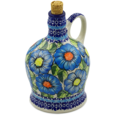 Polish Pottery Bottle 29 oz Bold Blue Poppies UNIKAT