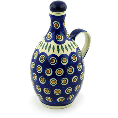Polish Pottery Bottle 34 oz Blue Peacock