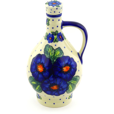 Polish Pottery Bottle 34 oz Bold Blue Pansy