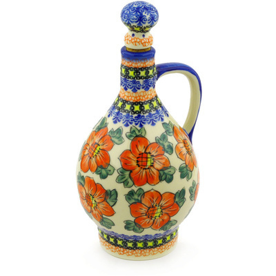 Polish Pottery Bottle 34 oz Perfect Pansies UNIKAT