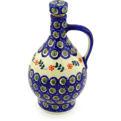 Polish Pottery Bottle 34 oz Sunflower Peacock