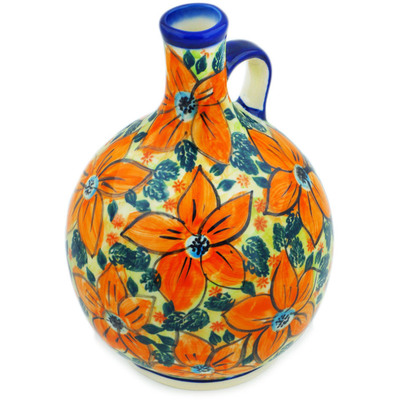 Polish Pottery Bottle 41 oz Orange Fall Flower