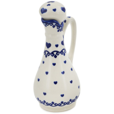 Polish Pottery Bottle 5 oz Blue Valentine Hearts