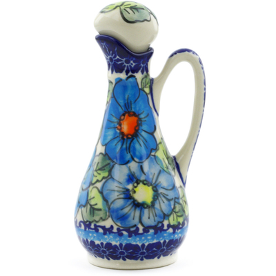 Polish Pottery Bottle 5 oz Bold Blue Poppies UNIKAT