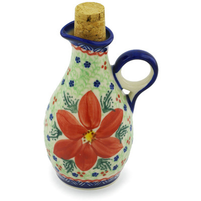 Polish Pottery Bottle 8 oz Poinsettia UNIKAT