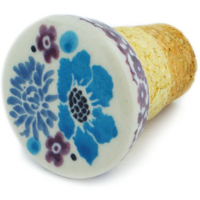 Polish Pottery Bottle Stopper 2&quot; Blooming Blues