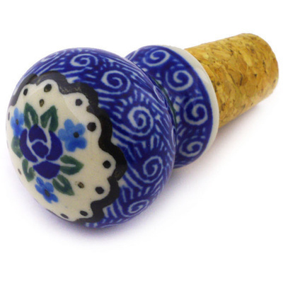 Polish Pottery Bottle Stopper 2&quot; Blue Bud Sea