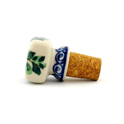 Polish Pottery Bottle Stopper 2&quot; Blue Daisy Swirls