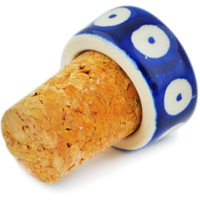 Polish Pottery Bottle Stopper 2&quot; Blue Eyed Peacock