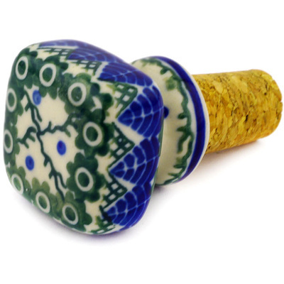 Polish Pottery Bottle Stopper 2&quot; Blue Leaf