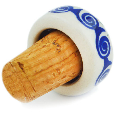 Polish Pottery Bottle Stopper 2&quot; Blue Pansy