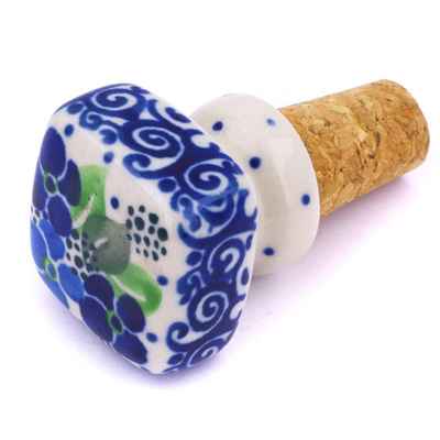Polish Pottery Bottle Stopper 2&quot; Blue Phlox