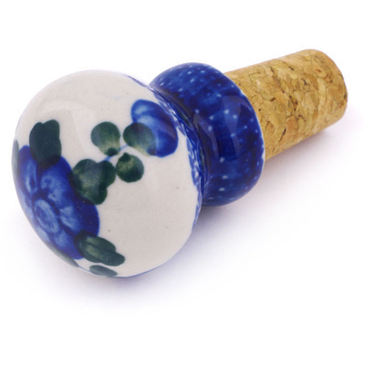 Polish Pottery Bottle Stopper 2&quot; Blue Poppies