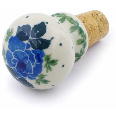 Polish Pottery Bottle Stopper 2&quot; Blue Rose