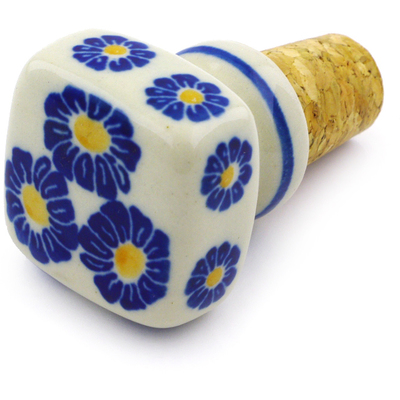 Polish Pottery Bottle Stopper 2&quot; Blue Zinnia