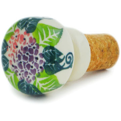 Polish Pottery Bottle Stopper 2&quot; Happy Hydrangea UNIKAT