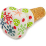 Polish Pottery Bottle Stopper 2&quot; Holly Jolly UNIKAT