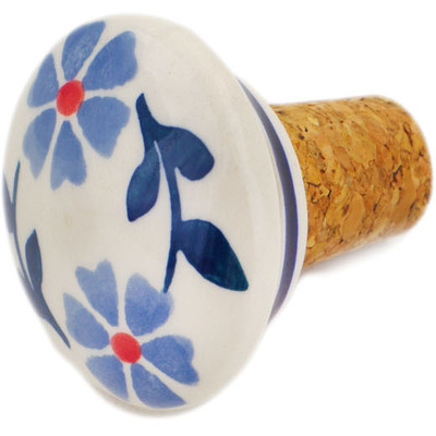 Polish Pottery Bottle Stopper 2&quot; Peacock Forget-me-not