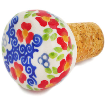 Polish Pottery Bottle Stopper 2&quot; Red Chains UNIKAT