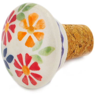 Polish Pottery Bottle Stopper 2&quot; Wave Of Flowers