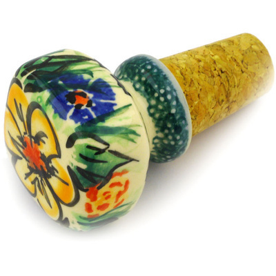 Polish Pottery Bottle Stopper 2&quot; Yellow Flower UNIKAT
