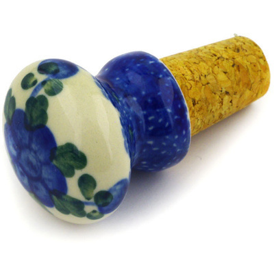 Polish Pottery Bottle Stopper 3&quot; Blue Poppies
