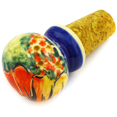 Polish Pottery Bottle Stopper 3&quot; Mystical Garden UNIKAT