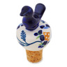 Polish Pottery Bottle Stopper 3&quot; Orange And Blue Flower