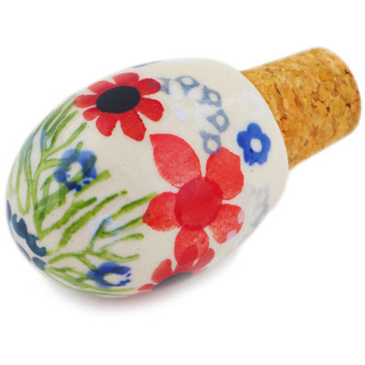 Polish Pottery Bottle Stopper 3&quot; Red Blossom