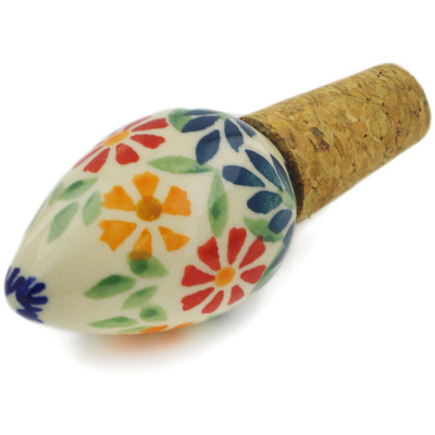 Polish Pottery Bottle Stopper 3&quot; Wave Of Flowers