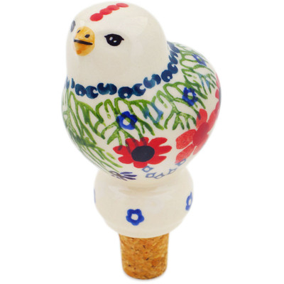 Polish Pottery Bottle Stopper 4&quot; Red Blossom