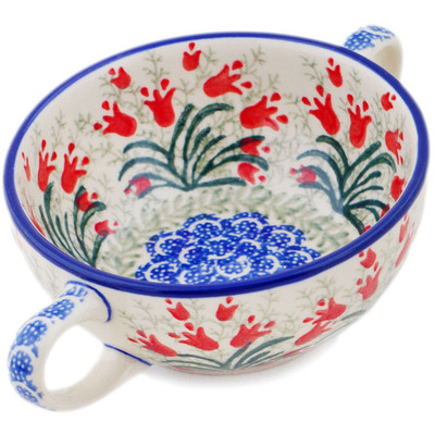 Polish Pottery Bouillon Cup 10 oz Crimson Bells