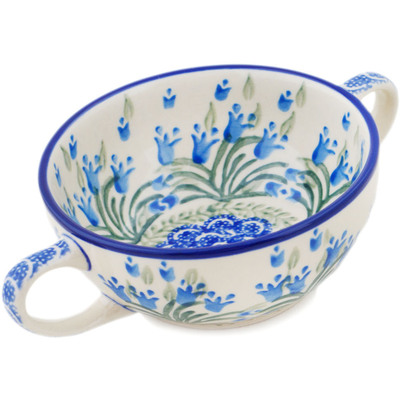 Polish Pottery Bouillon Cup 10 oz Feathery Bluebells