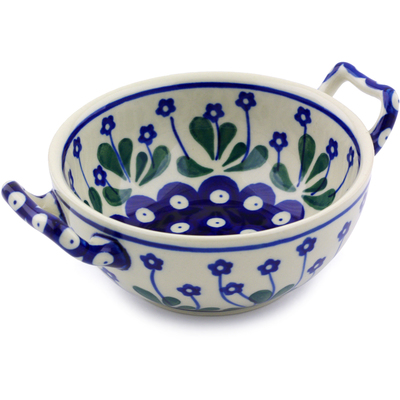 Polish Pottery Bouillon Cup 10 oz Forget-me-not Peacock