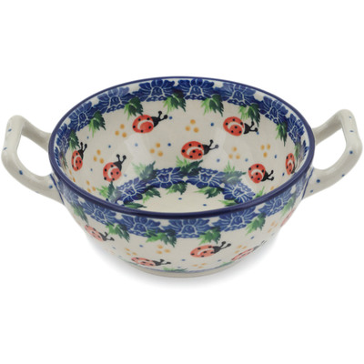 Polish Pottery Bouillon Cup 10 oz Lady Bug Pomenade