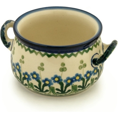 Polish Pottery Bouillon Cup 12 oz Blue Daisy Circle