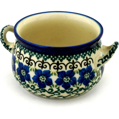 Polish Pottery Bouillon Cup 12 oz Blue Dogwood