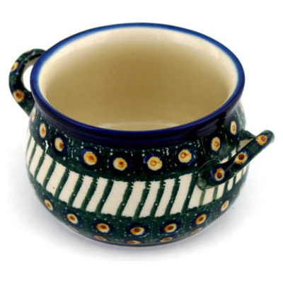 Polish Pottery Bouillon Cup 12 oz Emerald Peacock