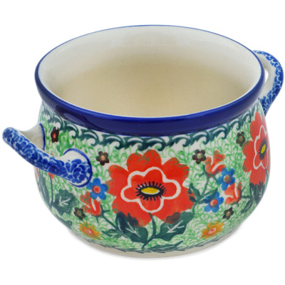 Polish Pottery Bouillon Cup 12 oz Red Poppies UNIKAT