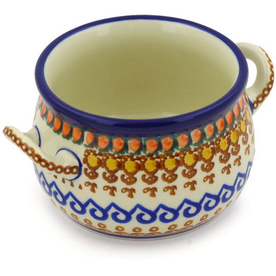 Polish Pottery Bouillon Cup 12 oz Western Peacock UNIKAT