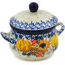 Polish Pottery Bouillon Cup with Lid 12 oz Autumn Falling Leaves UNIKAT