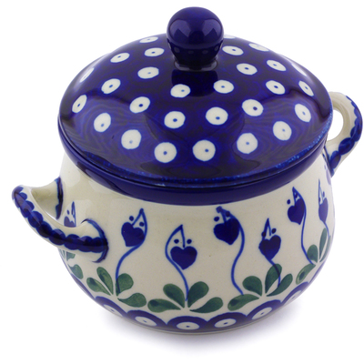 Polish Pottery Bouillon Cup with Lid 12 oz Bleeding Heart Peacock