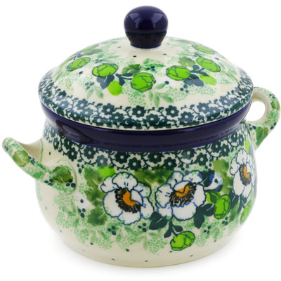 Polish Pottery Bouillon Cup with Lid 12 oz Daisies Wreath UNIKAT