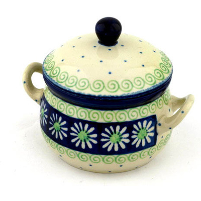 Polish Pottery Bouillon Cup with Lid 12 oz Daisy Swirl
