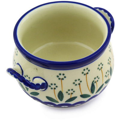 Polish Pottery Bouillon Cup with Lid 12 oz Pushing Daisy Peacock