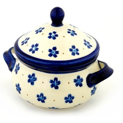 Polish Pottery Bouillon Cup with Lid 14 oz Daisy Field