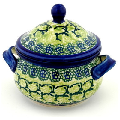 Polish Pottery Bouillon Cup with Lid 14 oz Emerald Forest