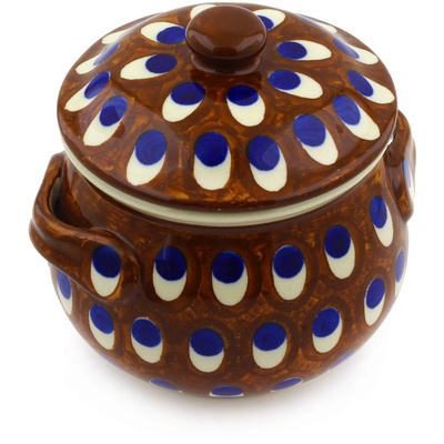 Polish Pottery Bouillon Cup with Lid 15 oz Russet Peacock