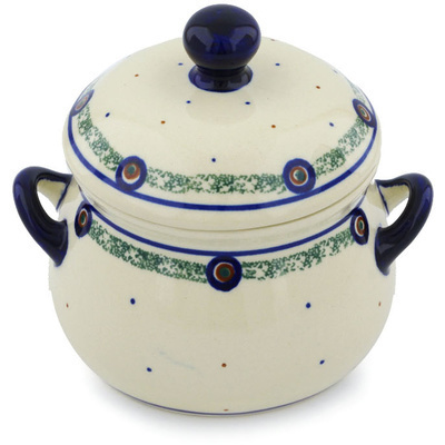 Polish Pottery Bouillon Cup with Lid 17 oz Polka Dot Sprinkle