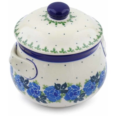 Polish Pottery Bouillon Cup with Lid 24 oz Blue Rose